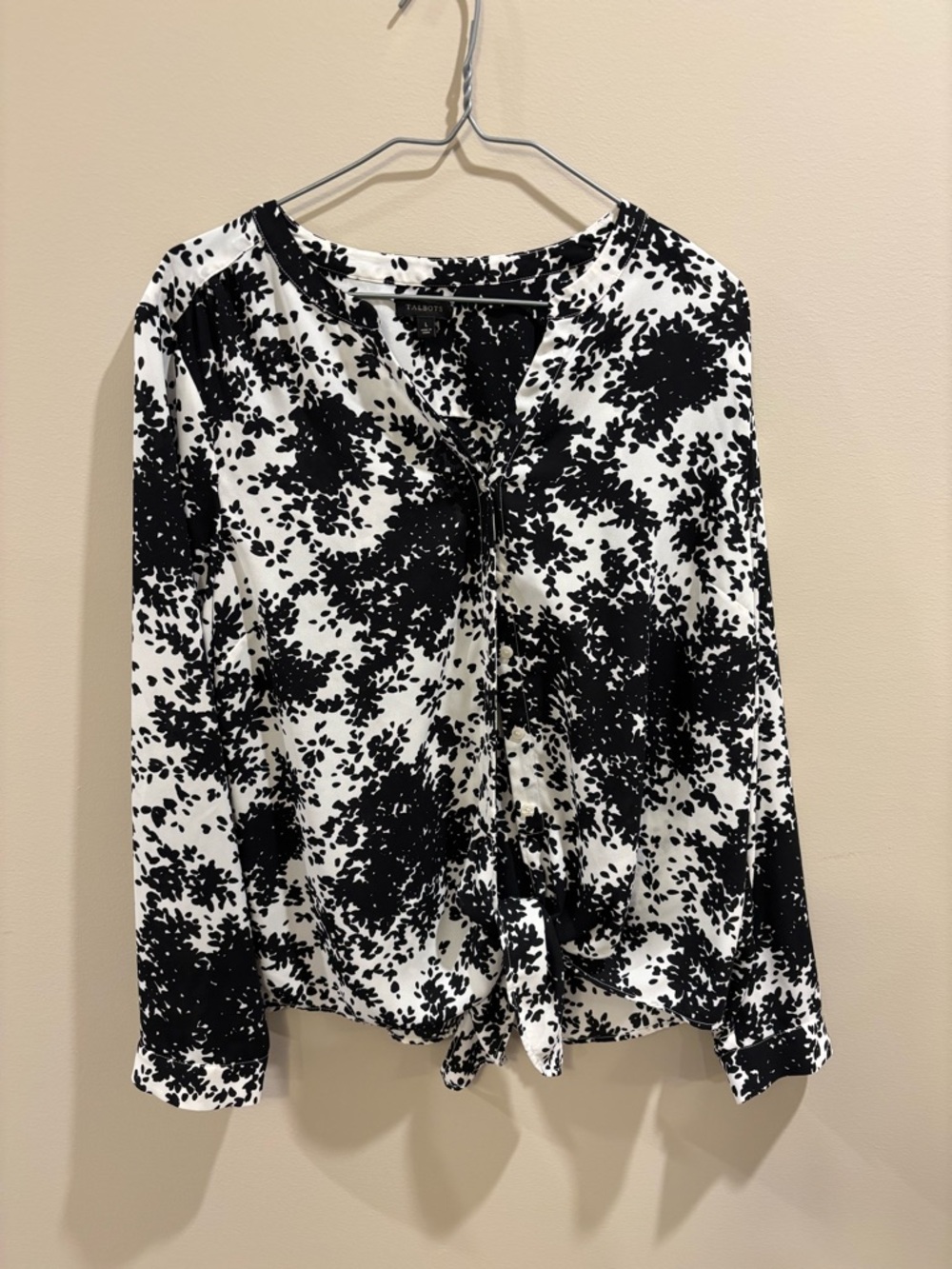 Talbots Black & White Floral Tie-Front Blouse